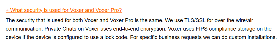 What security is used for Voxer and Voxer Pro?