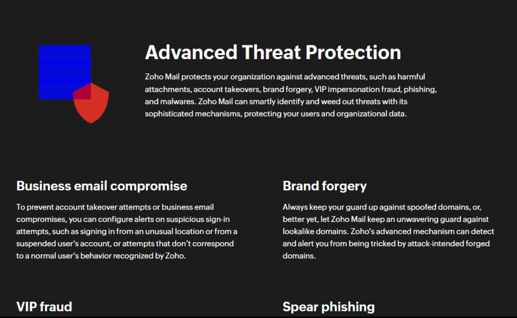 Zoho advanced threat protection features 