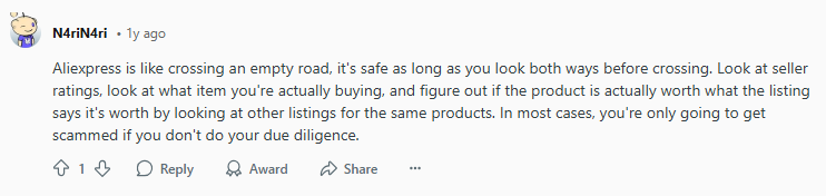 AliExpress Reddit post