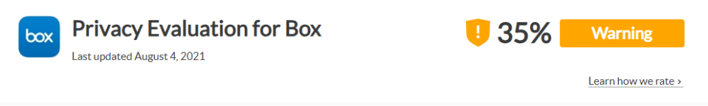 Box.com privacy evaluation by the Common Sense Privacy Program (Warning) 