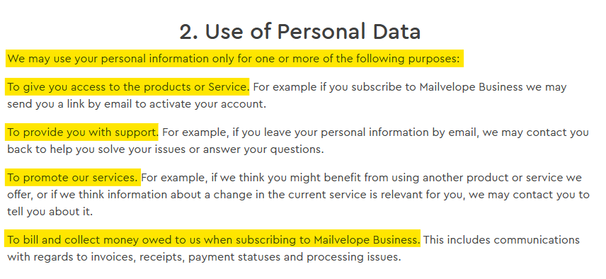 Mailvelope use of personal data