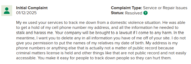 TruthFinder BBB complaint