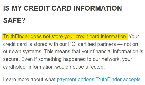 TruthFinder "Is my credit card information safe?"