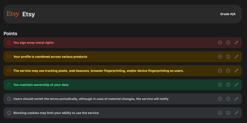 Etsy Terms of Service; Didn't Read concerns