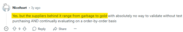 Reddit post about Alibaba suppliers