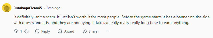 Reddit post saying Buff is not a scam