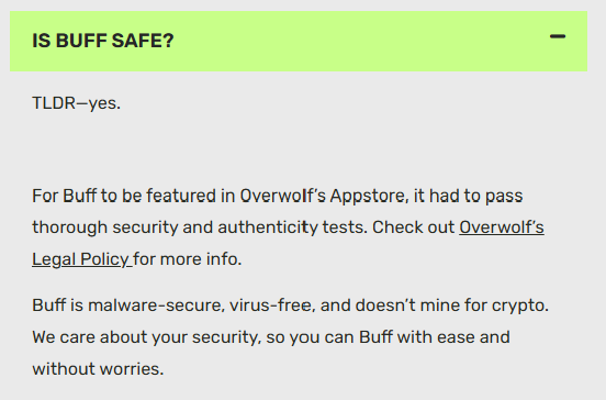 "Is Buff Safe?" (according to Buff's FAQs page)