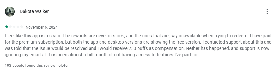 Buff one-star review