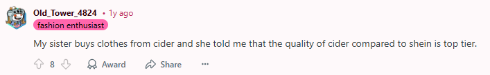 Positive Reddit post about Cider