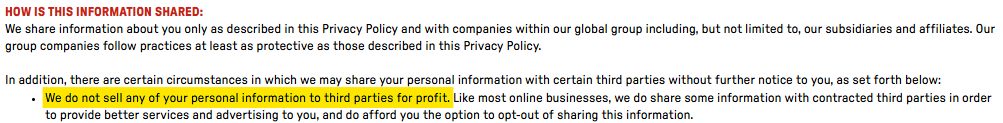 Information on how Fabletics shares personal data