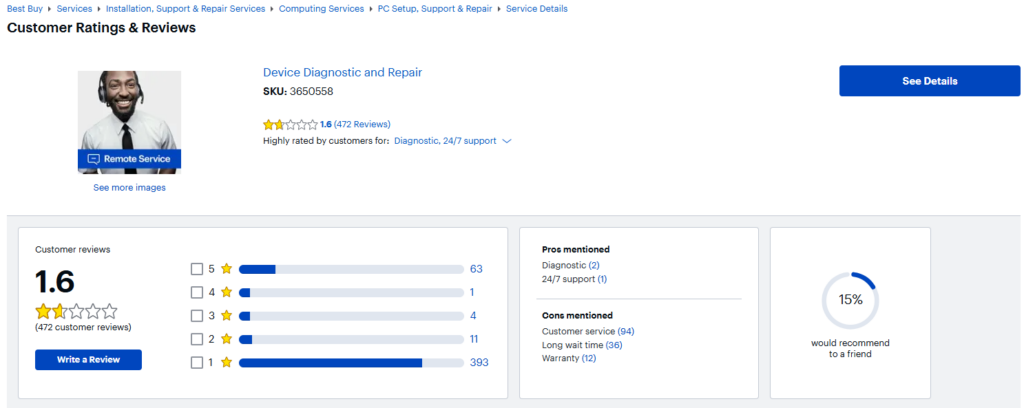 Geek Squad reviews on the Best Buy website
