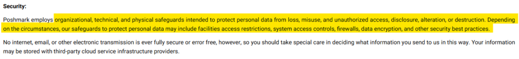 Poshmark security according to its privacy policy 