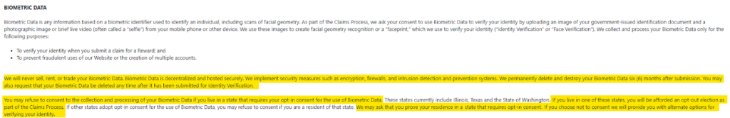 Flash Rewards section on biometric data