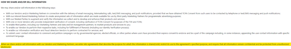 How Flash Rewards shares and/or sells your information