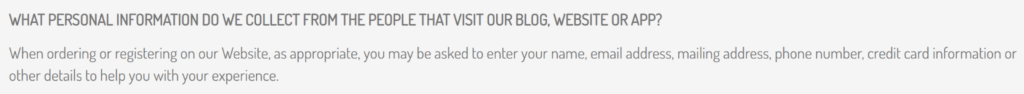 America's Favorite Pet "What personal information do we collect from the people that visit out blog, website or app?"