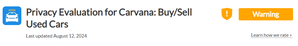 The Common Sense Privacy Program rating of Carvana ("Warning") 