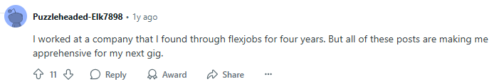 Reddit post on Flexjobs 