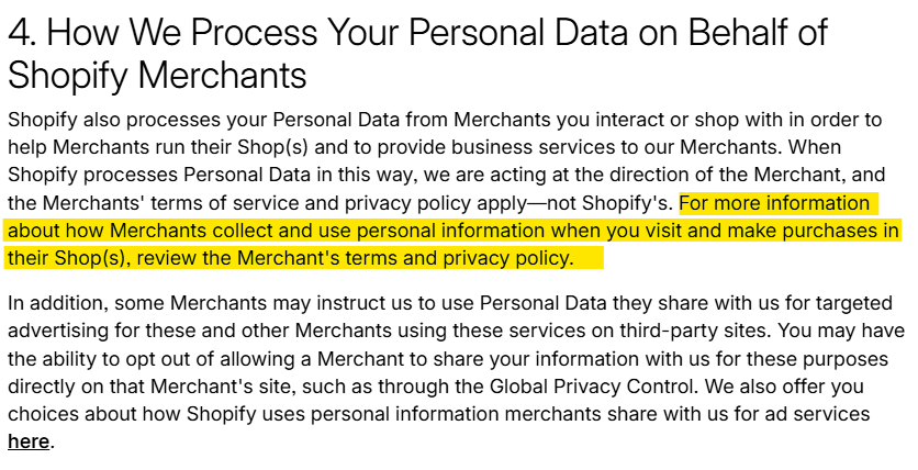 Shopify "How We Process Your Personal Data on Behalf of Shopify Merchants"