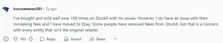 Positive Reddit post about StockX