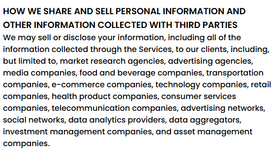 Survey Junkie "How we share and sell personal information and other information collected with third parties" 