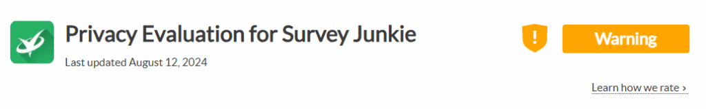 The Common Sense Privacy Program evaluation for Survey Junkie ("Warning")