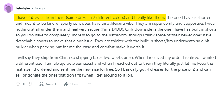 Positive Reddit post about Halara