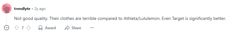 Negative Reddit post about Halara 