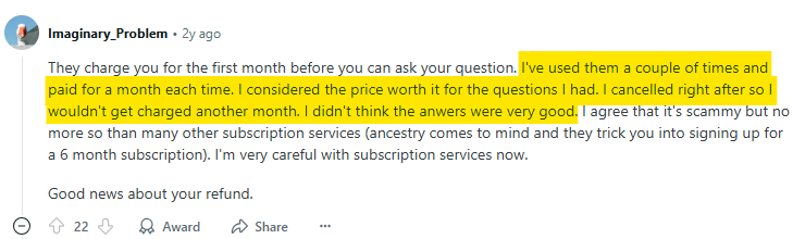 JustAnswer Reddit Post