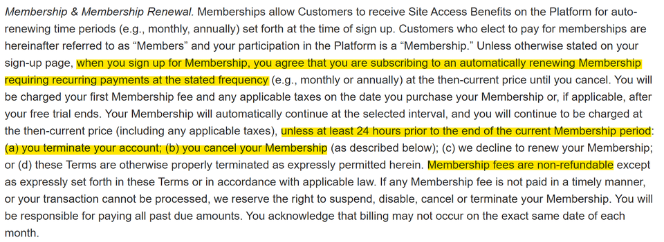 JustAnswer terms of service (membership information)