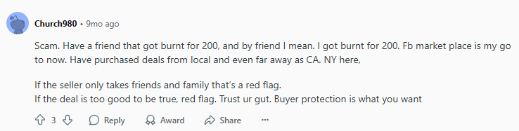 Redditor warning about the Milwaukee Tools scam on Facebook