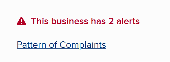 Money Lion "This business has 2 alerts" on the Better Business Bureau website 