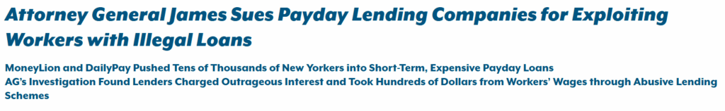 "Attorney General James Sues Payday Lending Companies for Exploiting Workers with Illegal Loans"