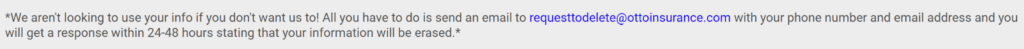 Information on where to send a deletion request to Otto Insurance 