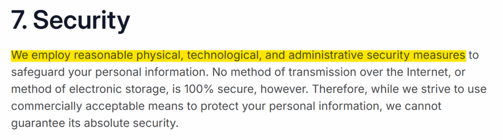 Outlier AI privacy policy 'Security' section 