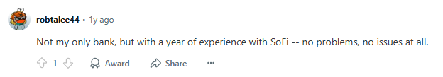 Positive Reddit post about using SoFi