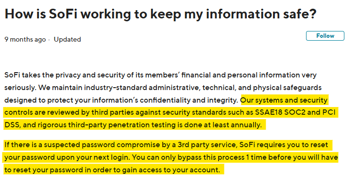 "How is SoFi working to keep my information safe?"