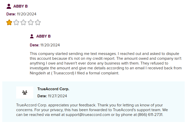 TrueAccord BBB complaint
