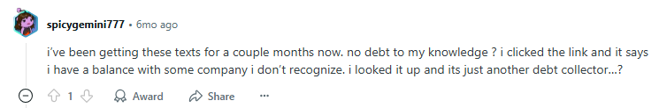 Reddit post about TrueAccord calls