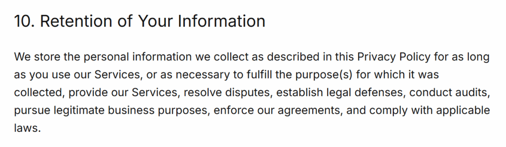 Albert privacy policy 'Retention of Your Information' section 