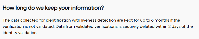 Back Market 'How long do we keep your information' for the liveness identity verification 