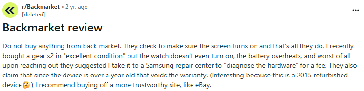 Negative Back Market Reddit review 