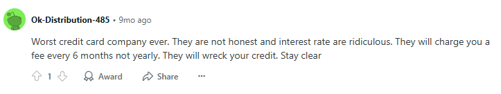 Negative Reddit post about Credit One