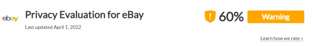 eBay privacy policy rating ("Warning" from the Common Sense Privacy Program)