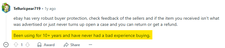 Positive Reddit post about eBay