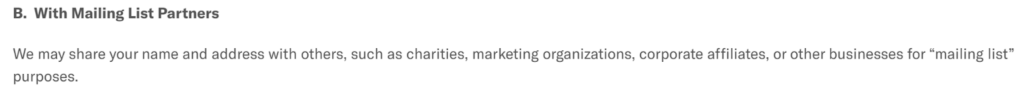 Endurance privacy policy section on who it may share your name and address with 