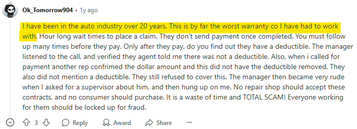 Negative Reddit post about Endurance 