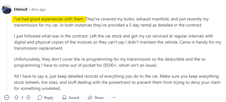 Positive Reddit post about Endurance 