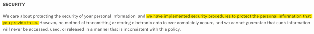 Endurance privacy policy 'Security' section 