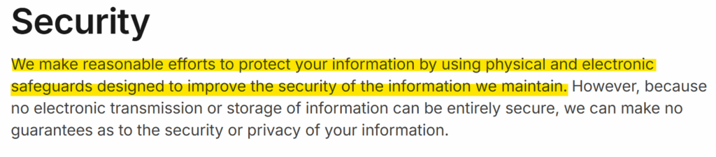 GovPlus privacy policy 'Security' section 
