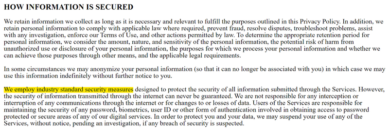 Pi Coin privacy policy "How Information Is Secured"